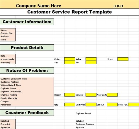customer service report template excel
